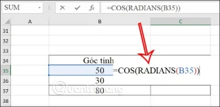 Instruções para usar a função COS no Excel