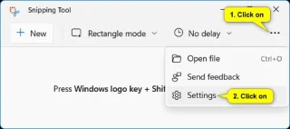 Windows 11de Ekran Alıntısı Aracında ekran görüntülerinin otomatik olarak kaydedilmesi nasıl etkinleştirilir/devre dışı bırakılır