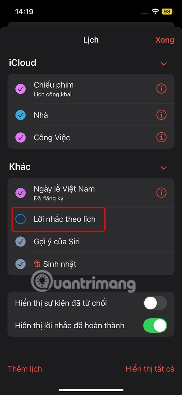 iPhone'daki Takvim'den hatırlatıcılar nasıl silinir