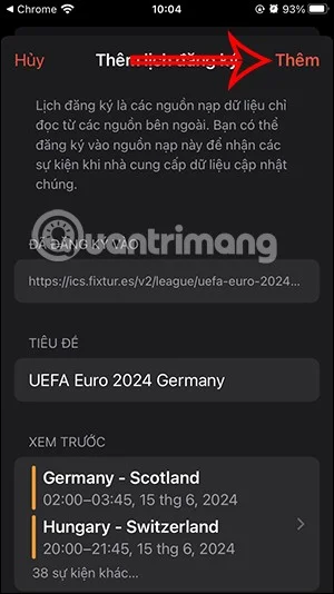 Instrucciones para añadir el calendario de la Eurocopa 2024 al iPhone
