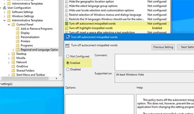 ¿Cómo desactivar el corrector ortográfico en Windows 10?
