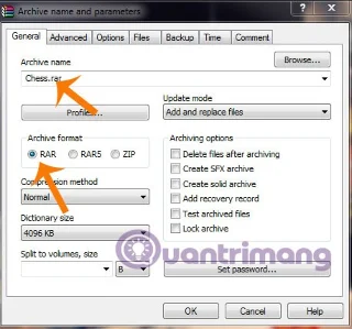 Instruções para dividir arquivos compactados usando WinRAR