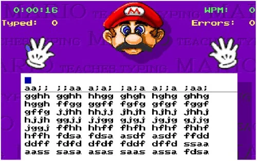 Esercitati a digitare con 10 dita con Mario Teaches Typing online, un gioco di pratica di digitazione estremamente attraente