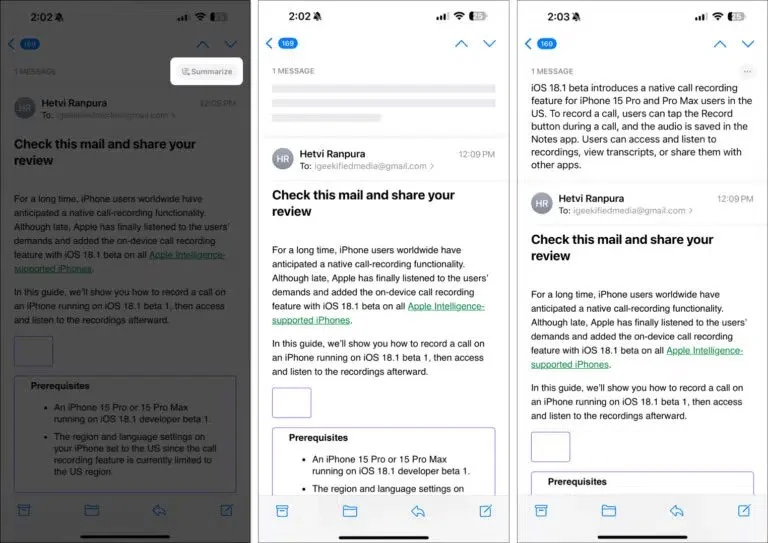 iPhone 메일에서 Apple Intelligence를 사용하는 방법