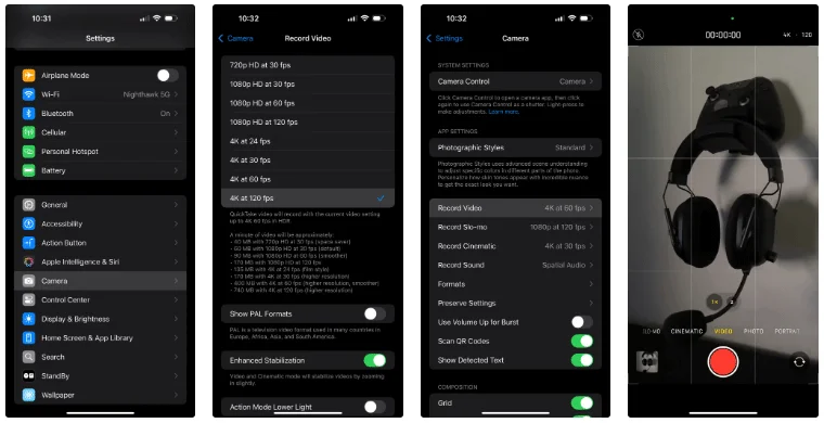 iPhone 16 Pro에서 4K/120FPS 비디오 녹화 설정을 변경하는 방법