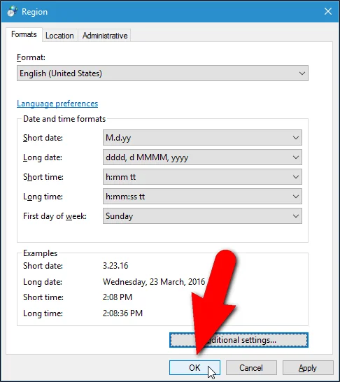 Jak zmienić format daty i godziny w systemie Windows, zmień ukośnik na kropkę