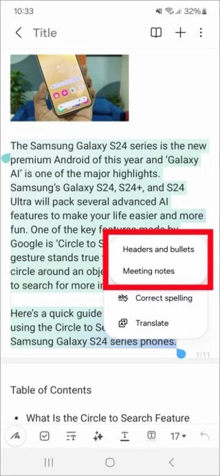 Cómo usar el Asistente de notas en el Galaxy S24