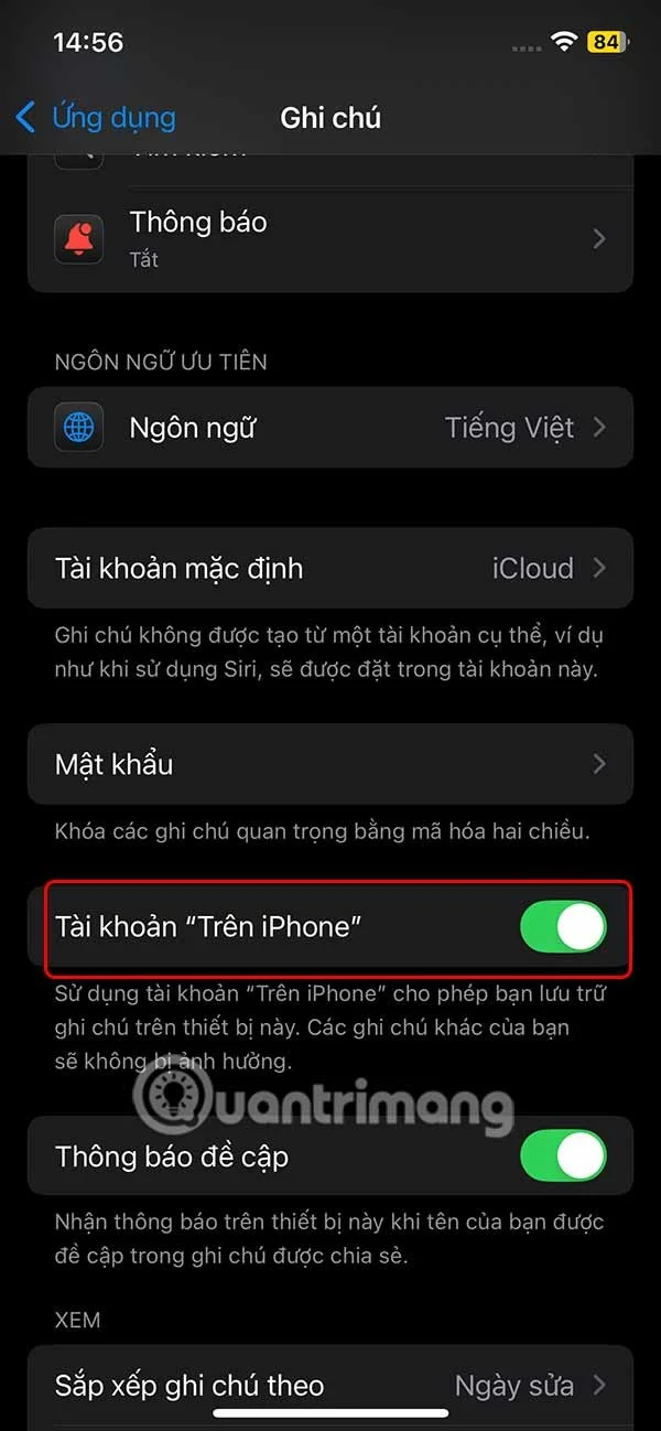 Apple Note'ta varsayılan hesabı değiştirme talimatları