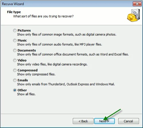 Recuperar datos borrados con Recuva Portable en Windows 7