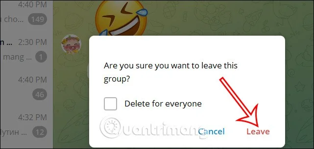 Instruções para excluir grupos no Telegram