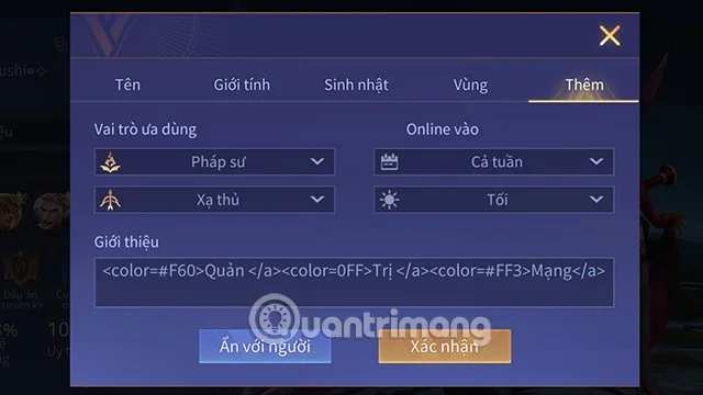 How to write color letters in Lien Quan Mobile