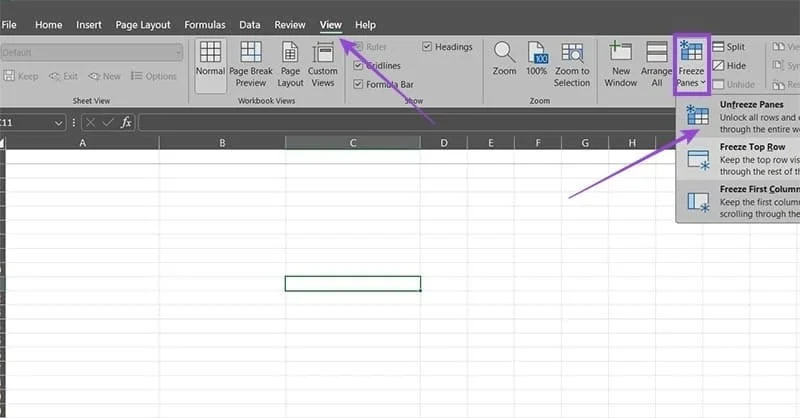 Instruções para corrigir o erro de colunas e linhas fixas no Excel que não funcionam Instruções para corrigir o erro de colunas e linhas fixas no Excel que não funcionam