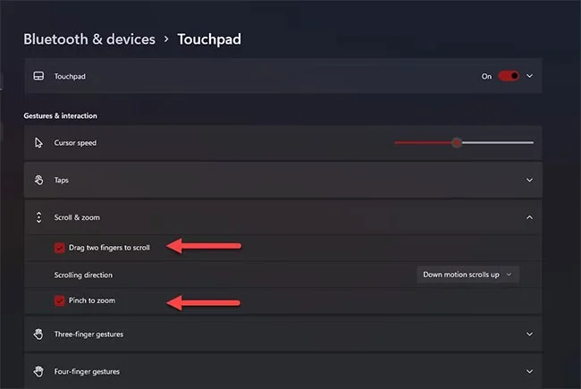 Windows 11'de dokunmatik yüzey hareketleri nasıl etkinleştirilir/devre dışı bırakılır