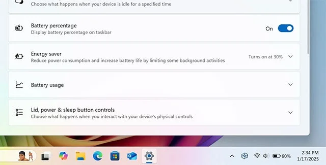 Windows 11 finalmente tiene un indicador de porcentaje de batería