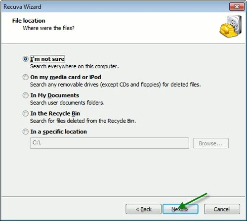 Recuperar datos borrados con Recuva Portable en Windows 7