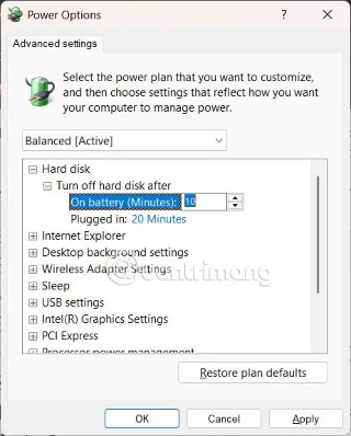 How to turn off hard drive when not in use on Windows 11