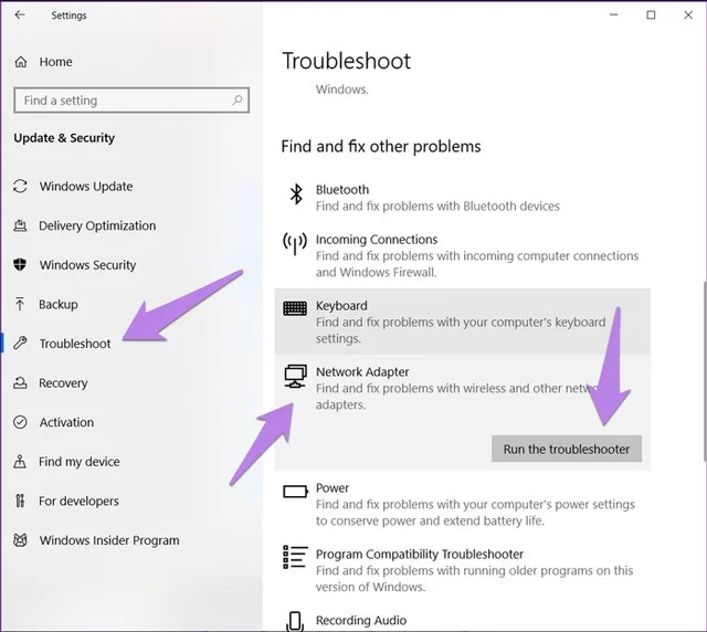 How to fix network adapter not found error on Windows 10