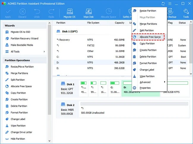 Cómo transferir espacio libre de una partición a otra en Windows 10