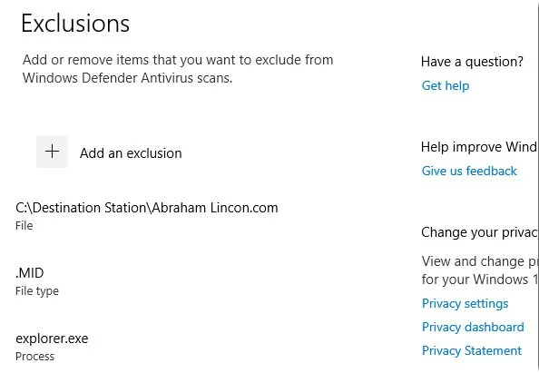 Cómo agregar excepciones en Windows Defender en Windows 10