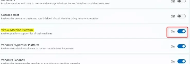 Instrucciones para activar máquinas virtuales en Windows 11