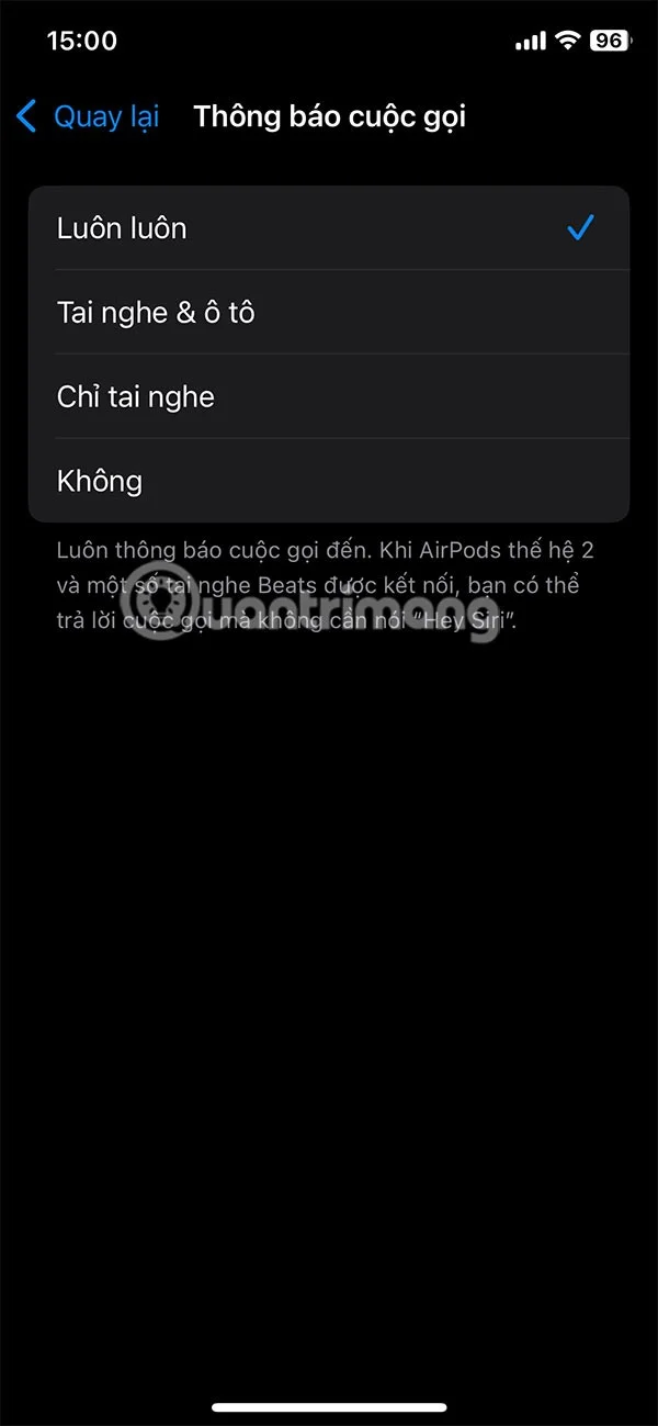 Cách bật thông báo tên người gọi trên iPhone