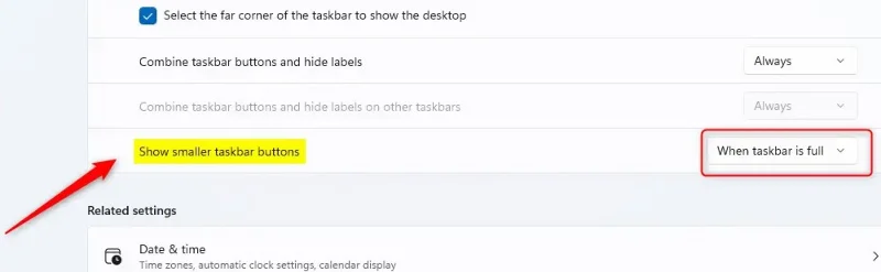 Instrucciones para cambiar el tamaño del icono en la barra de tareas de Windows 11