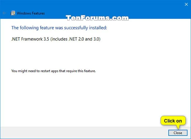 Instrucciones para instalar .NET Framework 3.5 en Windows 10