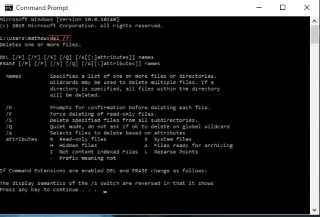 Utilizarea CMD pentru a șterge foldere mari pe Windows