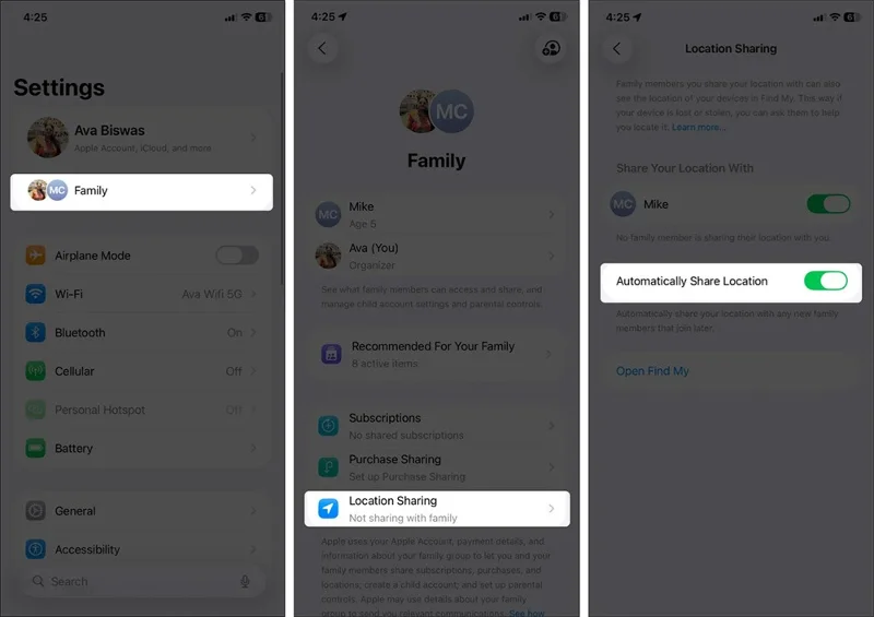 Cómo compartir la ubicación en Compartir en Familia en iPhone