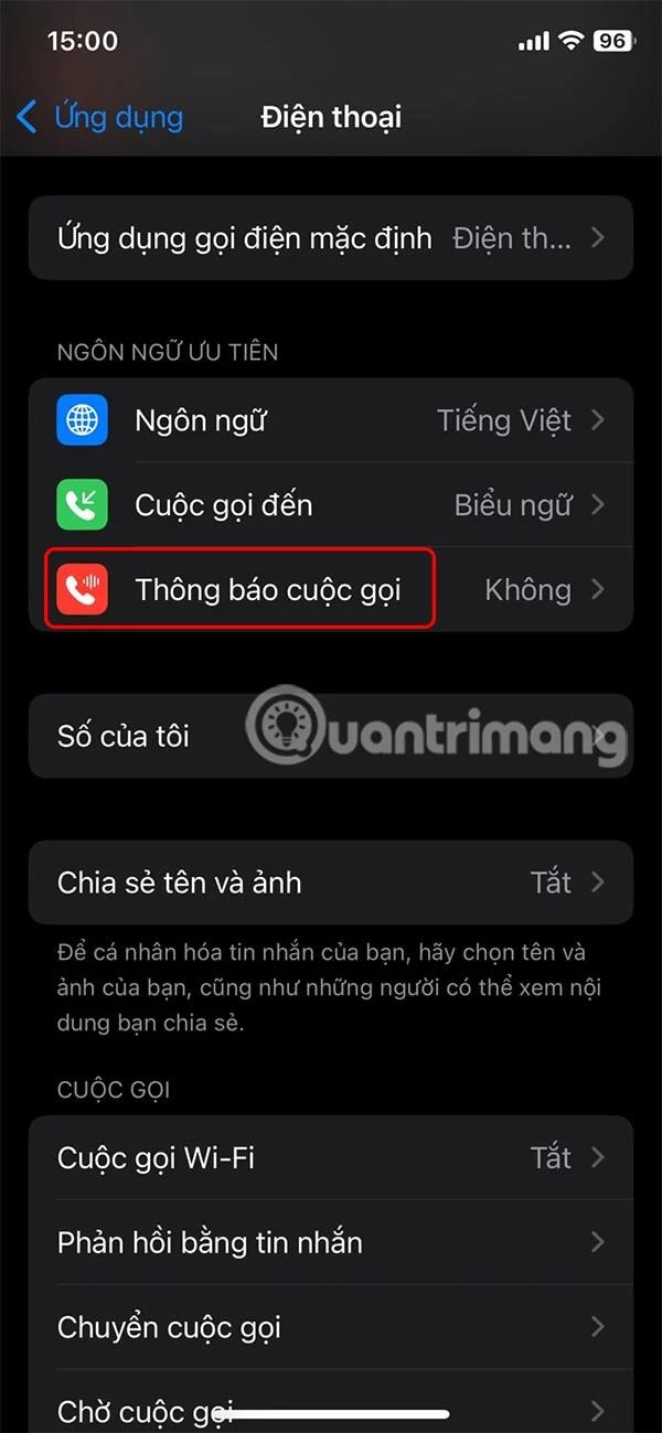 Cách bật thông báo tên người gọi trên iPhone