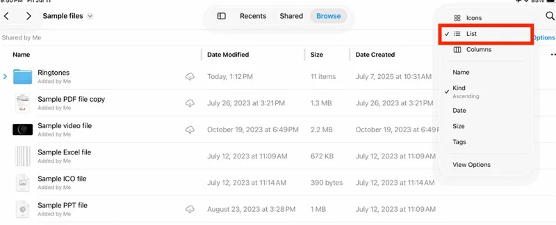 Cómo cambiar la apariencia de la aplicación Archivos