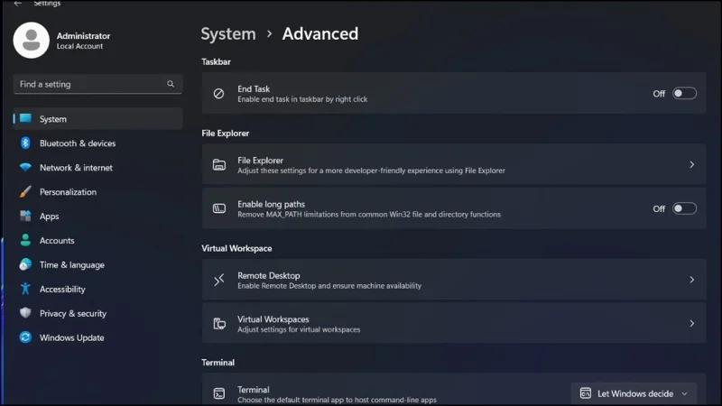 Cómo habilitar la configuración avanzada en Windows 11