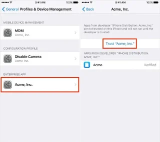 Instructions pour confirmer la confiance dans les applications sur iPhone