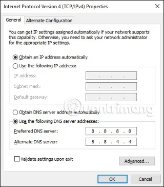 Instructions to change Google DNS 8.8.8.8 and 8.8.4.4