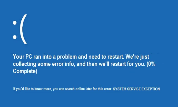Instructions to fix System Service Exception error on Windows