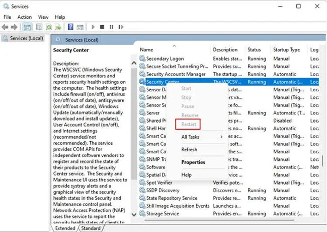 Fix error of not being able to open Windows Security on Windows 11
