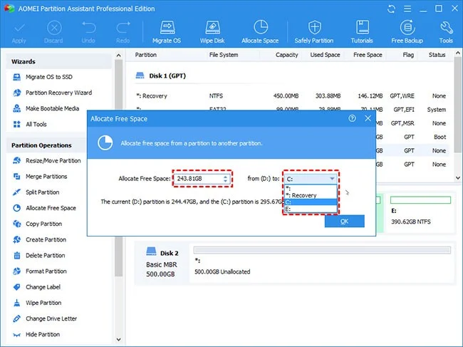Cómo transferir espacio libre de una partición a otra en Windows 10