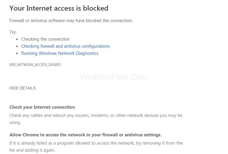 به Chrome اجازه دهید در تنظیمات فایروال یا آنتی ویروس شما به شبکه دسترسی داشته باشد {حل شده}