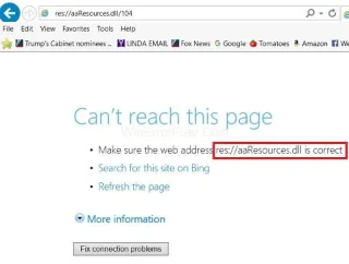 res://aaResources.dll/104 Errore su Internet Explorer