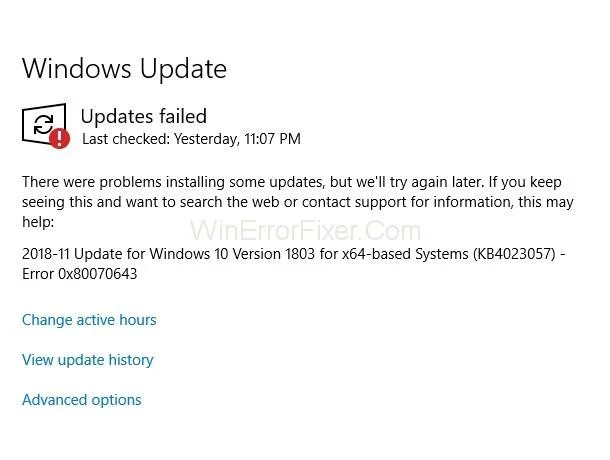 Código de error de actualización de Windows 0x80070643 {Resuelto}
