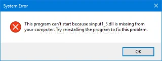 Brak Xinput1_3.dll w systemie Windows 10 {rozwiązany}