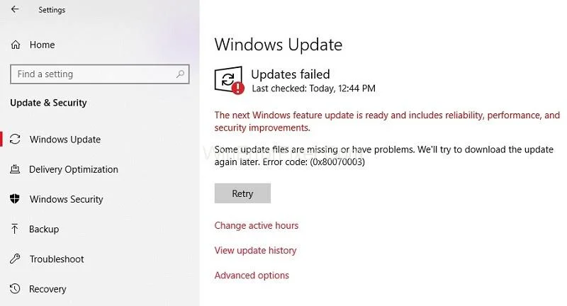 Błąd aktualizacji systemu Windows 0x80070003 {rozwiązany}