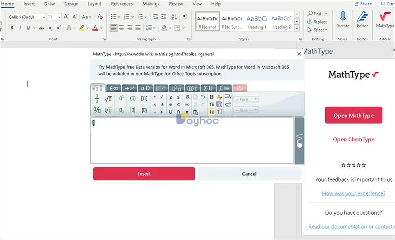 دستورالعمل نصب MathType در Microsoft365